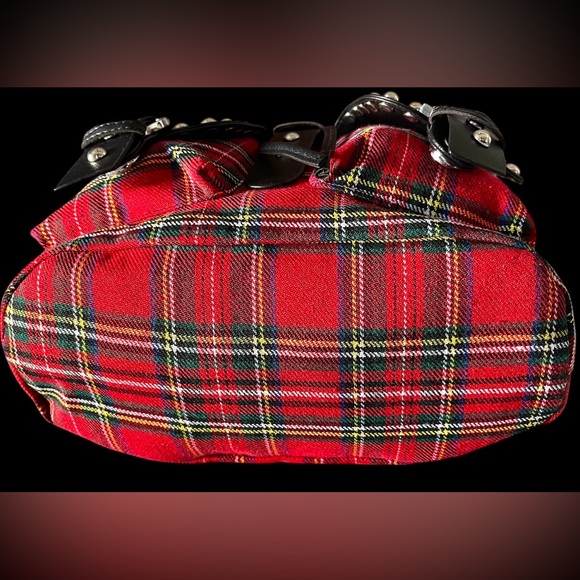 SHEIN NWOT Backpack vegan Leather Silver Studs & Red Plaid - Picture 5 of 10
